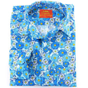 Tailored Fit Long Sleeve Shirt - Blue & White Floral Print