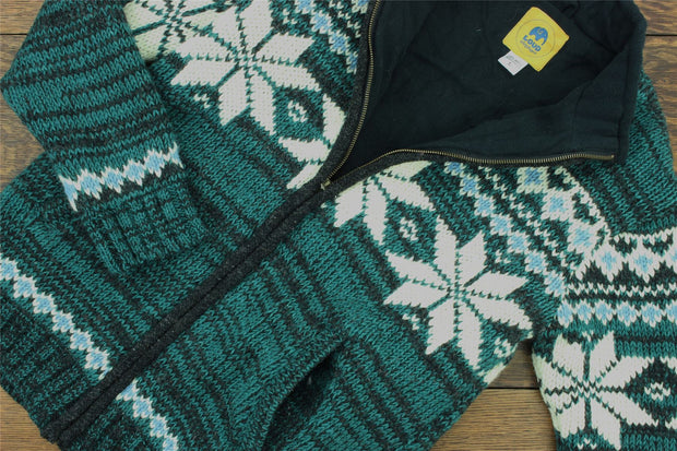 Hand Knitted Wool Jacket Cardigan - Fairisle Teal