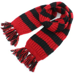 Écharpe rayée en grosse laine - rouge et noir