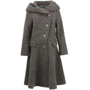 Manteau tissé en laine mélangée avec capuche à col surdimensionné - Marron