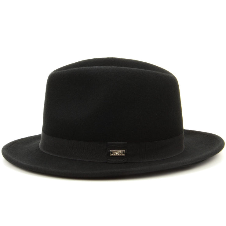 100% Wool felt fedora hat with band - Black