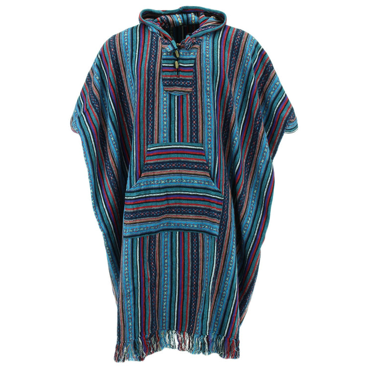 Brushed Cotton Long Hooded Poncho - Purple Sky