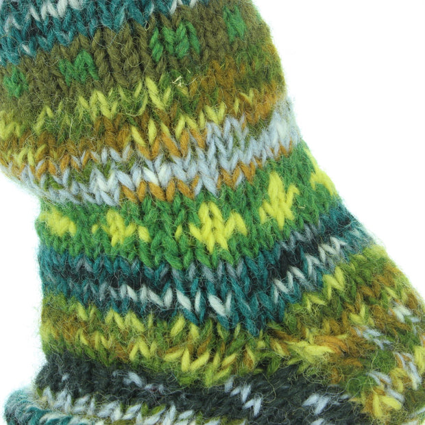 Chunky Wool Knit Abstract Pattern Fleece Lined Socks - 17 Green