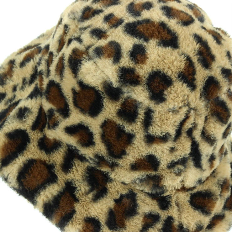 Faux Fur Bucket Hat - Fluffy Leopard