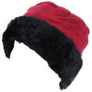 Ladies Jersey Hat with Faux Fur Cuff - Red