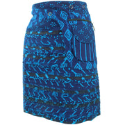 Reversible Popper Wrap Knee Length Skirt - Indigo Patch Strips / Indigo Stripe