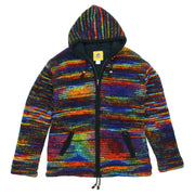 Hand Knitted Wool Hooded Jacket Cardigan - SD Black Rainbow