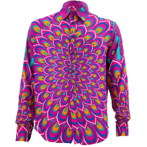 Regular Fit Long Sleeve Shirt - Peacock Mandala - Pink Blue