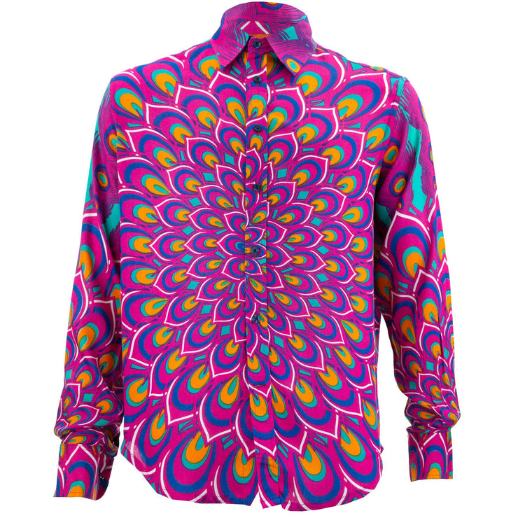 Regular Fit Long Sleeve Shirt - Peacock Mandala - Pink Blue