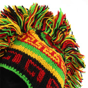 Wool Knit 'Punk' Mohawk Earflap Beanie Hat - Rasta