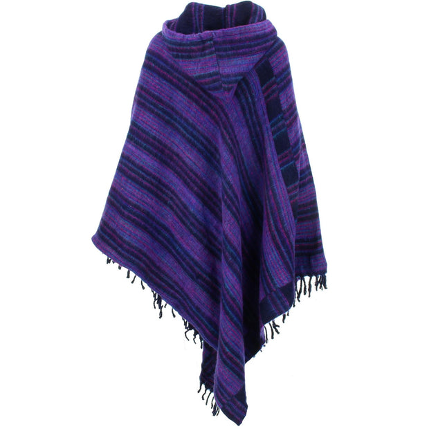 Vegan Wool Hooded Poncho - Purple & Black
