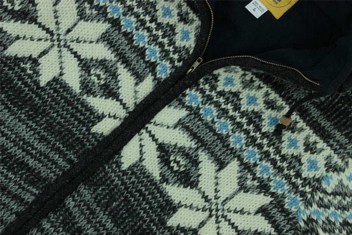 Hand Knitted Wool Hooded Jacket Cardigan - Fairisle Grey