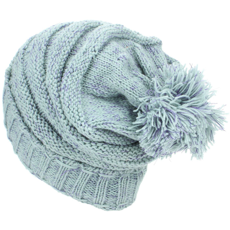 Acrylic Knit Baggy Beanie Bobble Hat - Light Grey