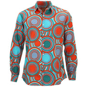 Tailored Fit Long Sleeve Shirt - Retro Circle Red Teal