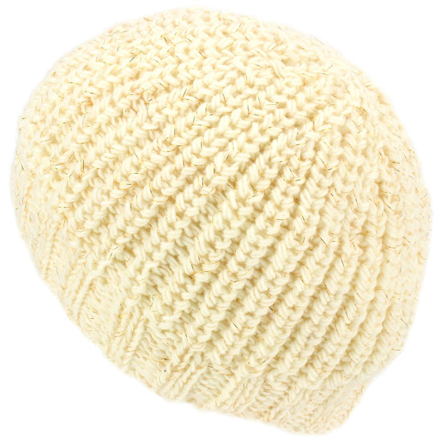 Acrylic Knit Fleck Beanie Hat - White