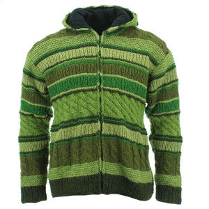 Chunky multi strik hættetrøje i uld - grøn