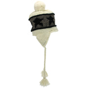 Wool Knit Earflap Bobble Hat - Star Cream