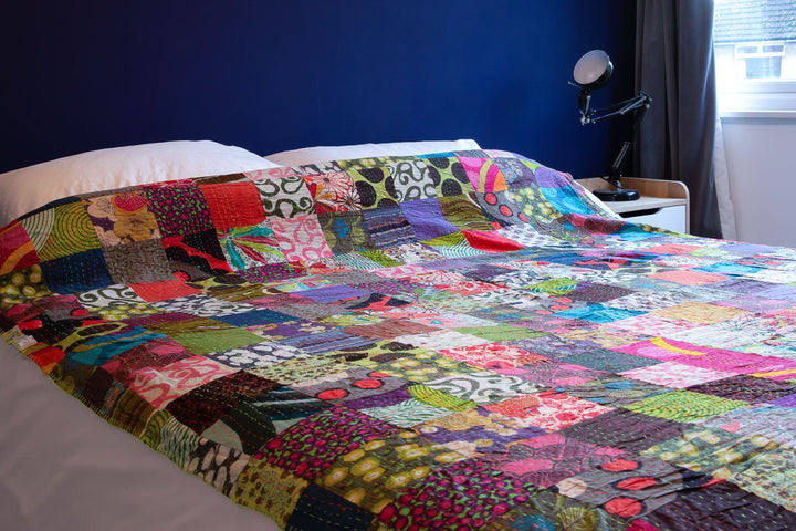 Handmade Patchwork Batik Printed Throw - Green Mix