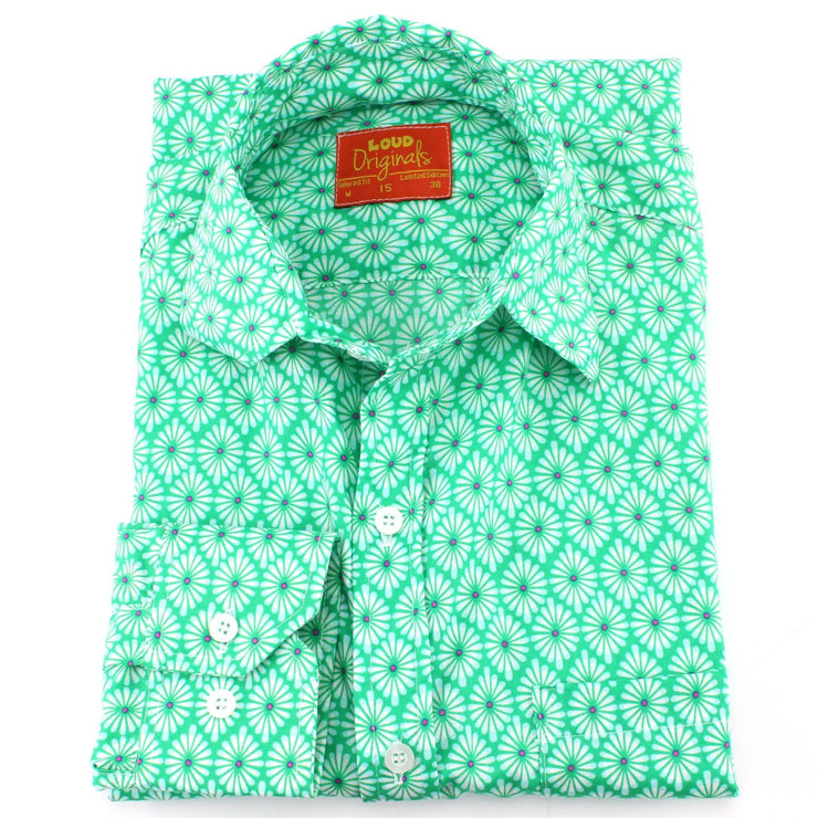 Tailored Fit Long Sleeve Shirt - Green Abstract Floral