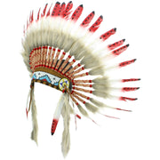 Native Amercian Chief Headdress - Red with Black Spots (Brown Fur)