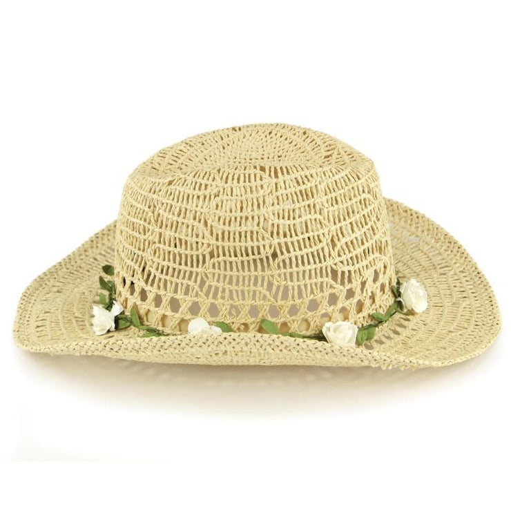 Straw Paper String Cowboy Hat with Flower Garland