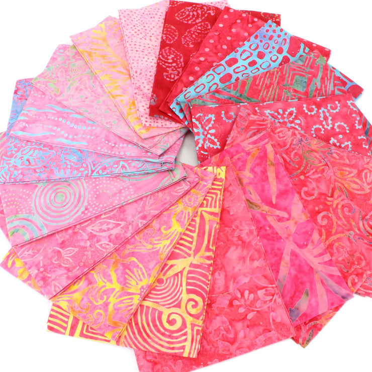 Cotton Batik Fat Quarter Pre Cut Fabric Bundle - Pinks & Reds