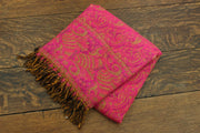 Acrylic Wool Shawl Blanket - Paisley - Pink