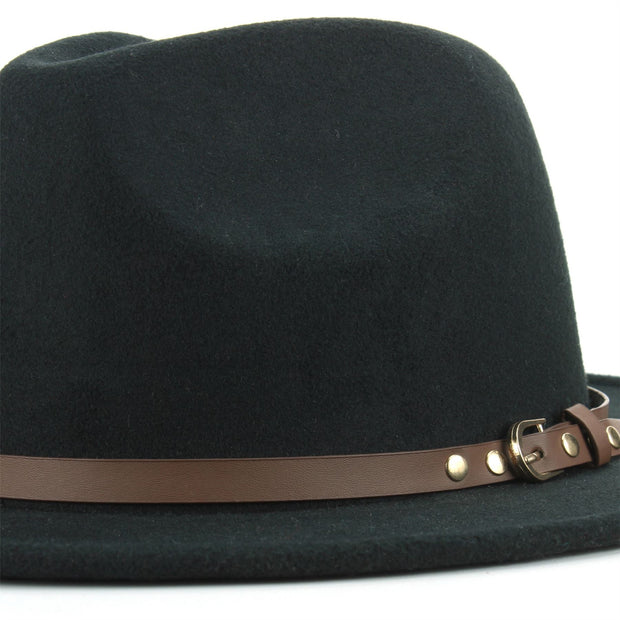 Fedora Hat with Faux Leather Band - Black