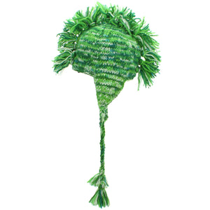 Chapeau de bonnet à oreillettes mohawk 'punk' en tricot de laine - teinture d'espace vert