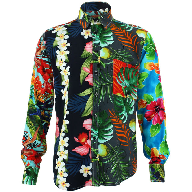 Regular Fit Long Sleeve Shirt - Random Mixed Panel - Tropical