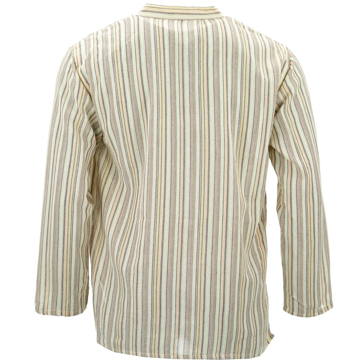 Cotton Grandad Collar Shirt - Cream Stripe