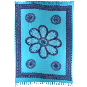 Paréo Viscose Rayonne - Mandala Fleur - Bleu