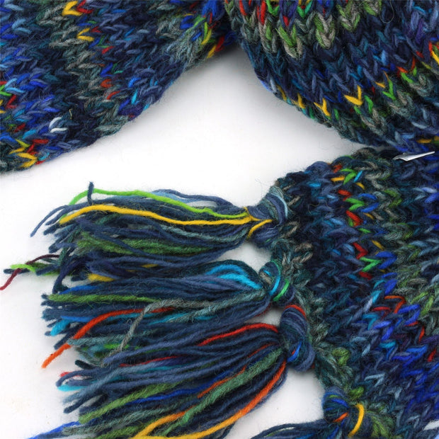 Hand Knitted Wool Scarf - SD Dark Blue Mix