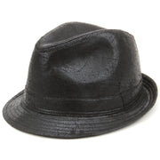 Vintage Effect Cracked Leather Trilby Hat - Black