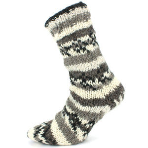 Chunky uldstrikkede fleeceforede sokker - grå