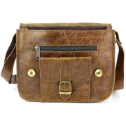 Real Leather Satchel with Front Pocket - Brown
