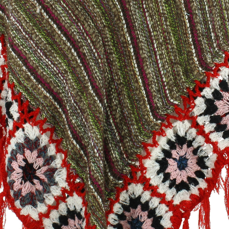 Granny Squares Crochet Poncho Long - Black Multi/Red
