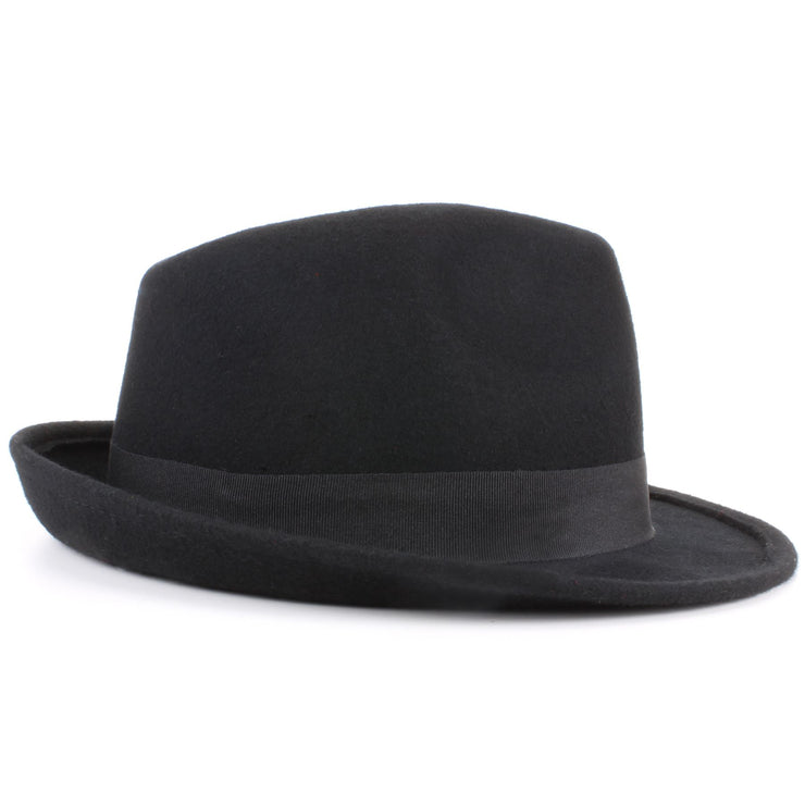 100% Wool felt trilby hat with taffeta band - Black