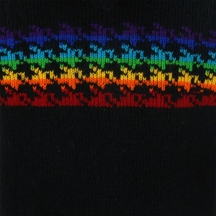 Wool Knit Hooded Cardigan Jacket - Black Rainbow Houndstooth