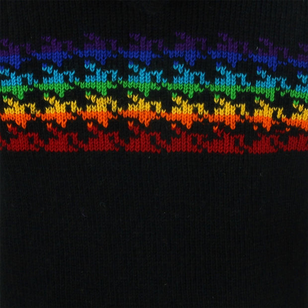 Wool Knit Hooded Cardigan Jacket - Black Rainbow Houndstooth