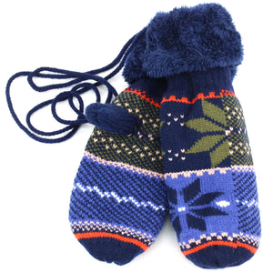 Thick Lining Snowflake Mittens - Navy
