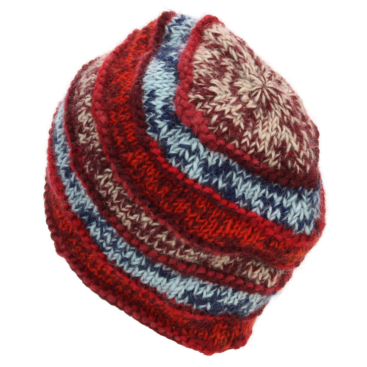 Hand Knitted Wool Beanie Hat - 17 Red