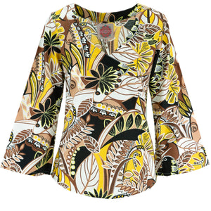 Wrap Top with Flared Sleeve - Leaf Jungle