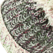 Wool Knit Beanie Bobble Hat - Grey & Cream