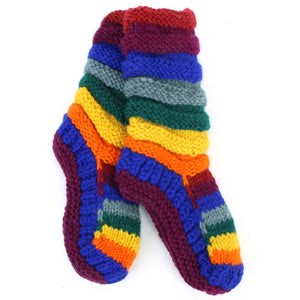 Håndstrikkede uldsko sokker foret - stribe regnbue 2