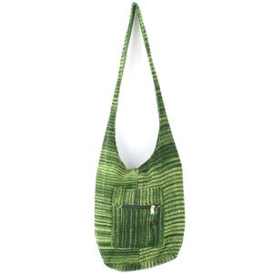 Striped Chenille Sling Shoulder Bag - Green