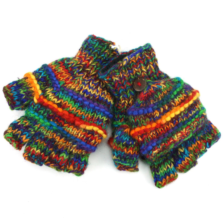 Hand Knitted Wool Shooter Gloves - Rainbow SD Rib