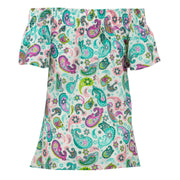 Shirred Super Top - Turquoise Paisley