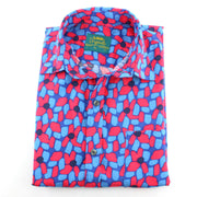 Tailored Fit Short Sleeve Shirt - Red & Blue Abstract