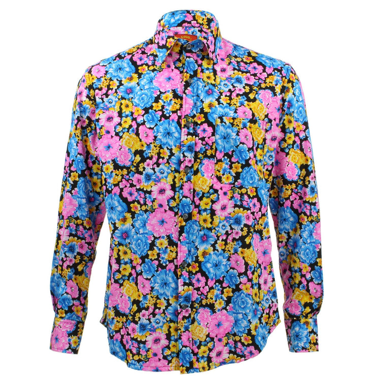Tailored Fit Long Sleeve Shirt - Multi-coloured Floral on Black